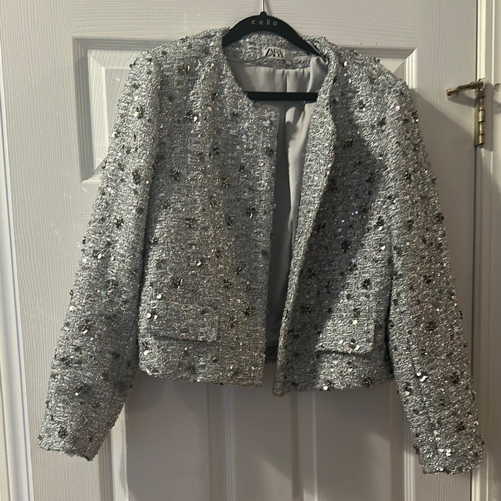 Zara Gray sequin open blazer